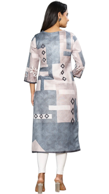 Elegant Grey Printed Cotton Kurta