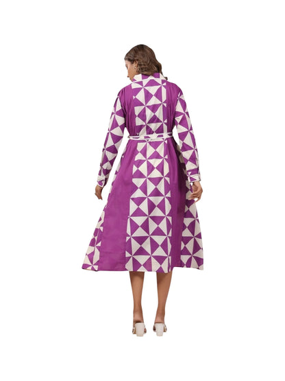Purple Cotton Printed Kurta Set