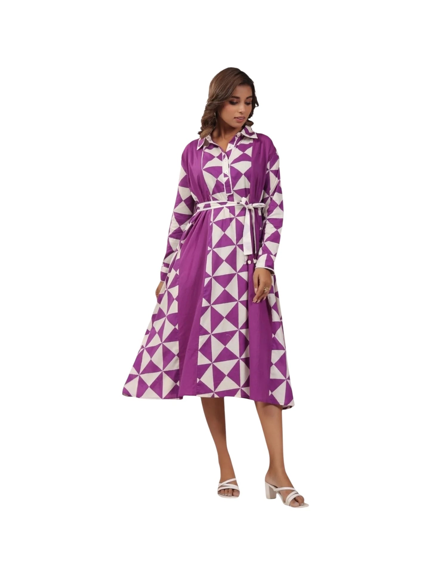Purple Cotton Printed Kurta Set
