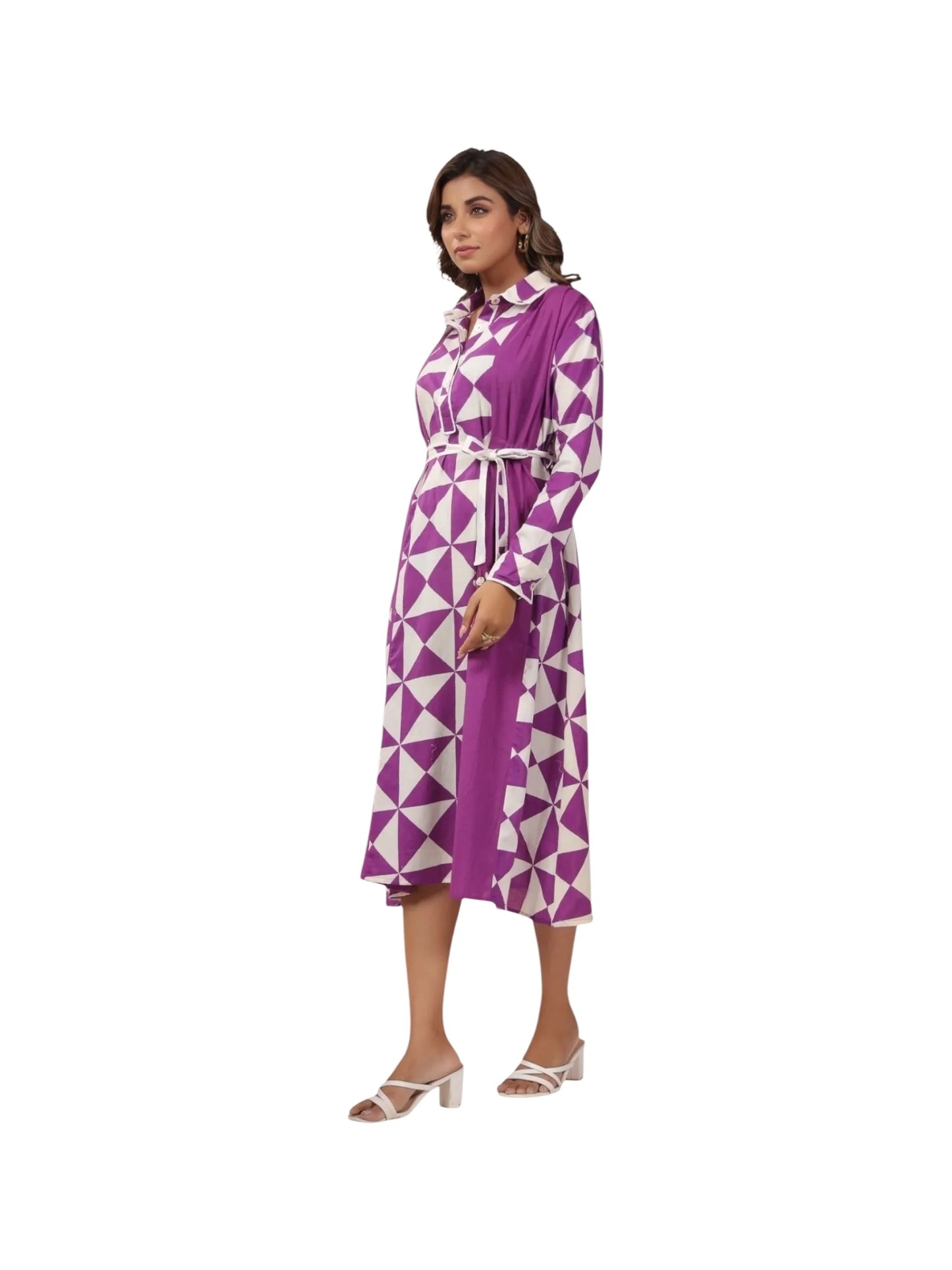 Purple Cotton Printed Kurta Set