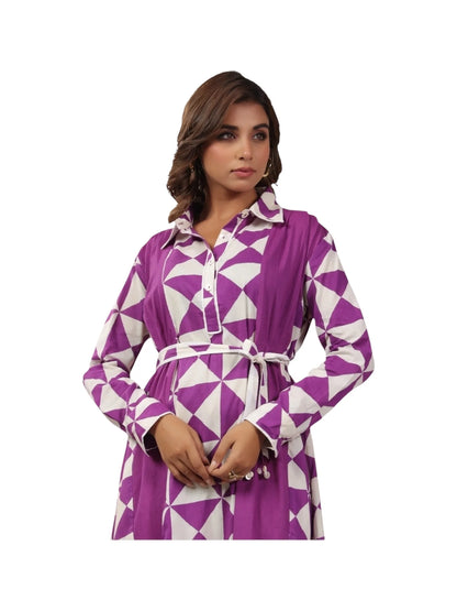 Purple Cotton Printed Kurta Set