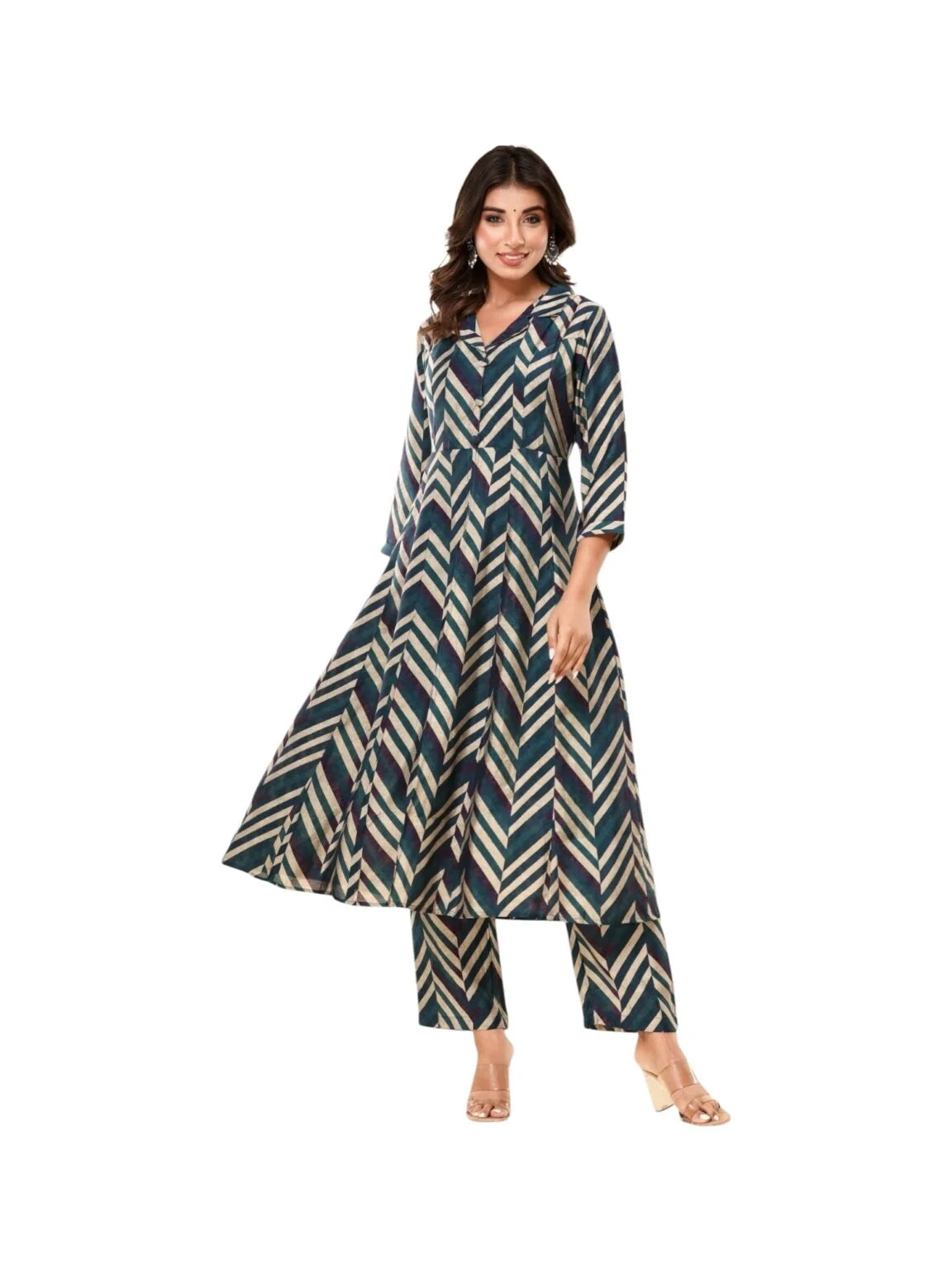 Multicolour Chanderi Kurta with Geometric Zigzag Pattern