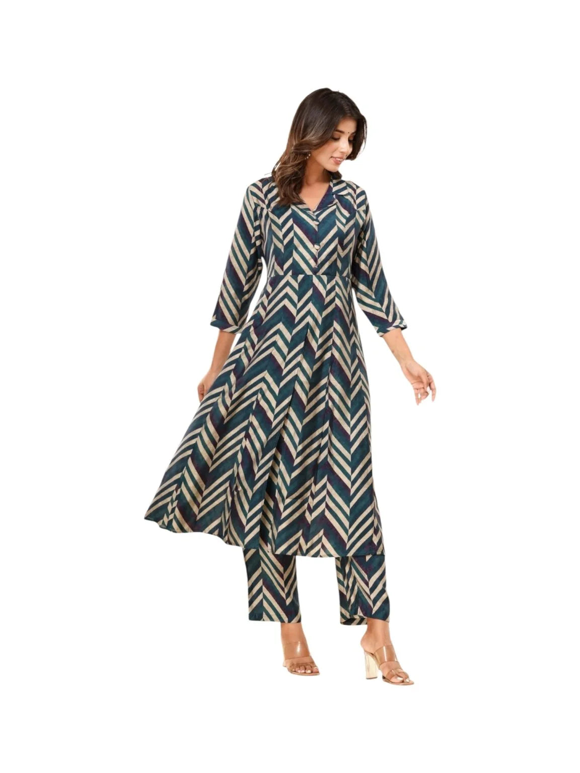 Multicolour Chanderi Kurta with Geometric Zigzag Pattern