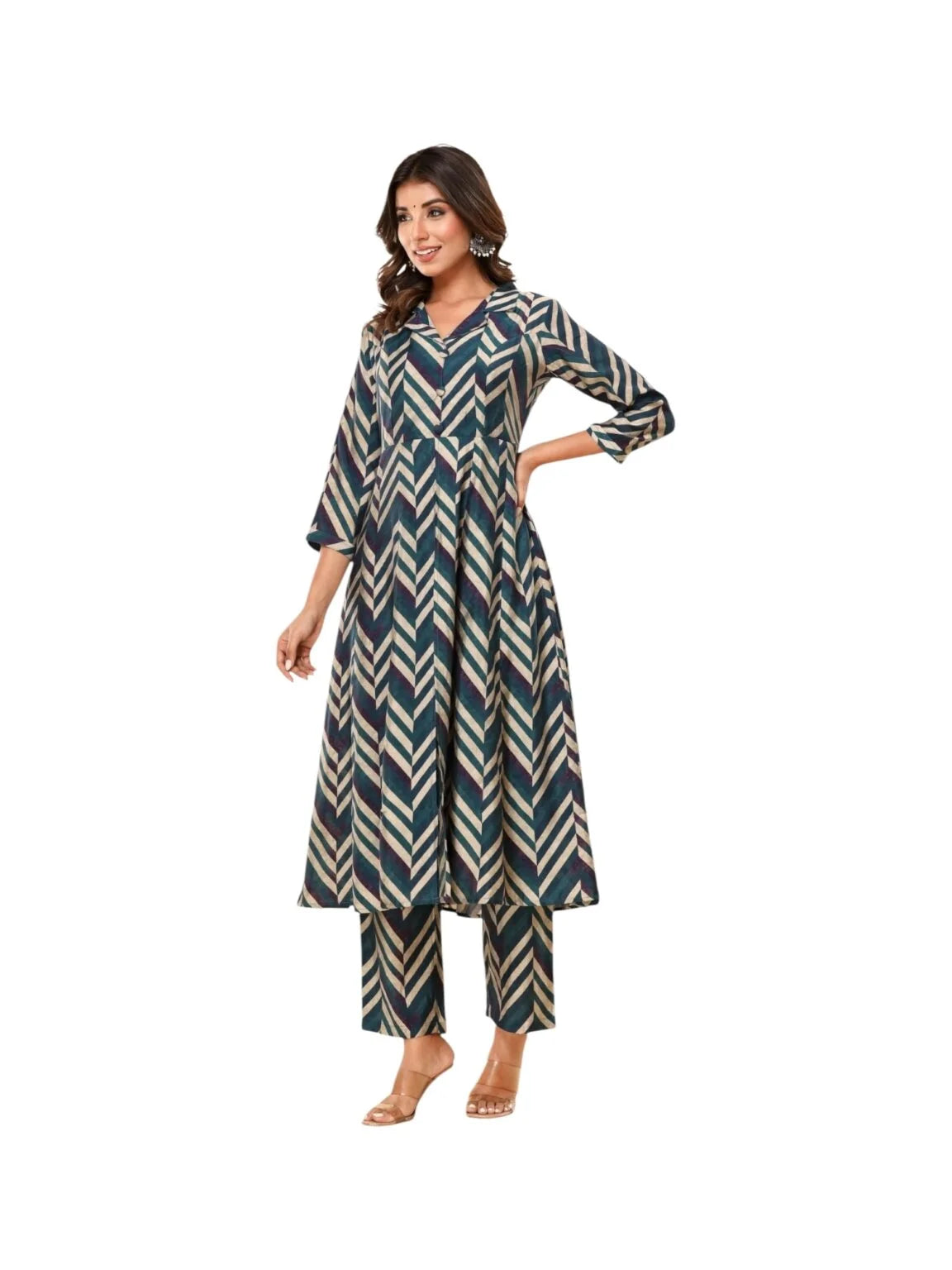 Multicolour Chanderi Kurta with Geometric Zigzag Pattern