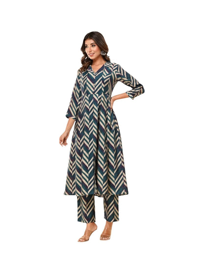Multicolour Chanderi Kurta with Geometric Zigzag Pattern