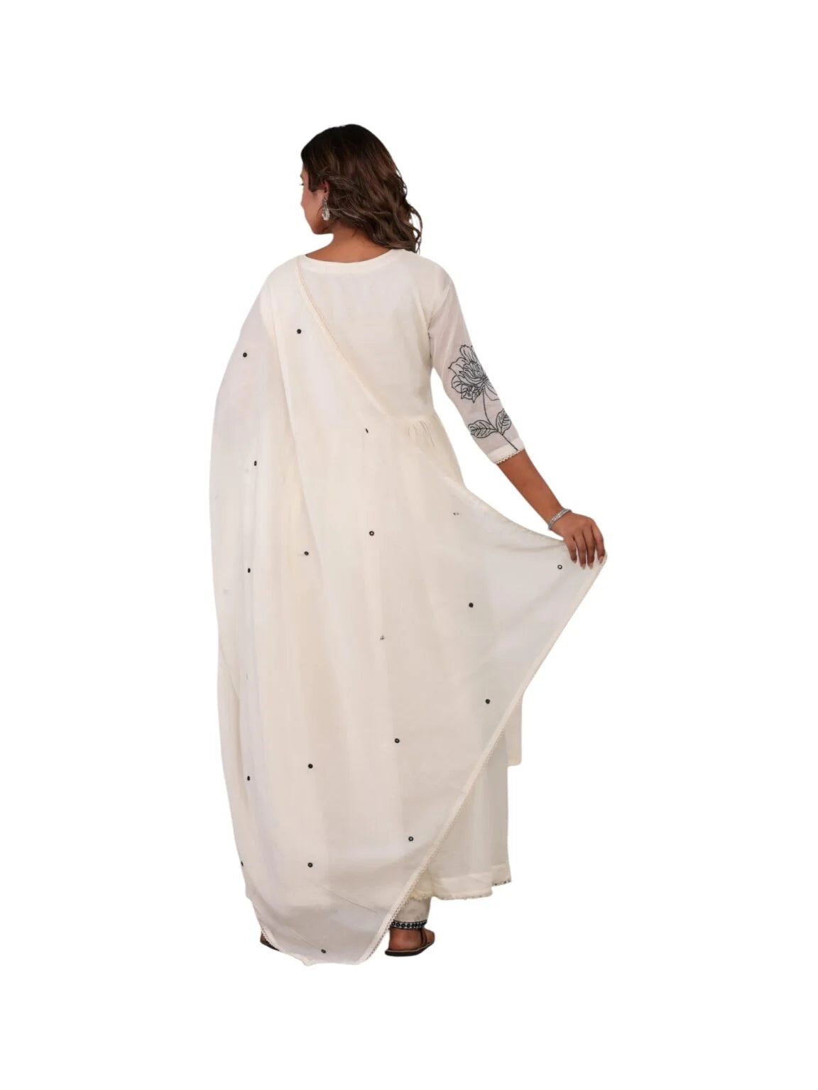 Ethereal White Elegance: Embroidered Cotton Kurta Set