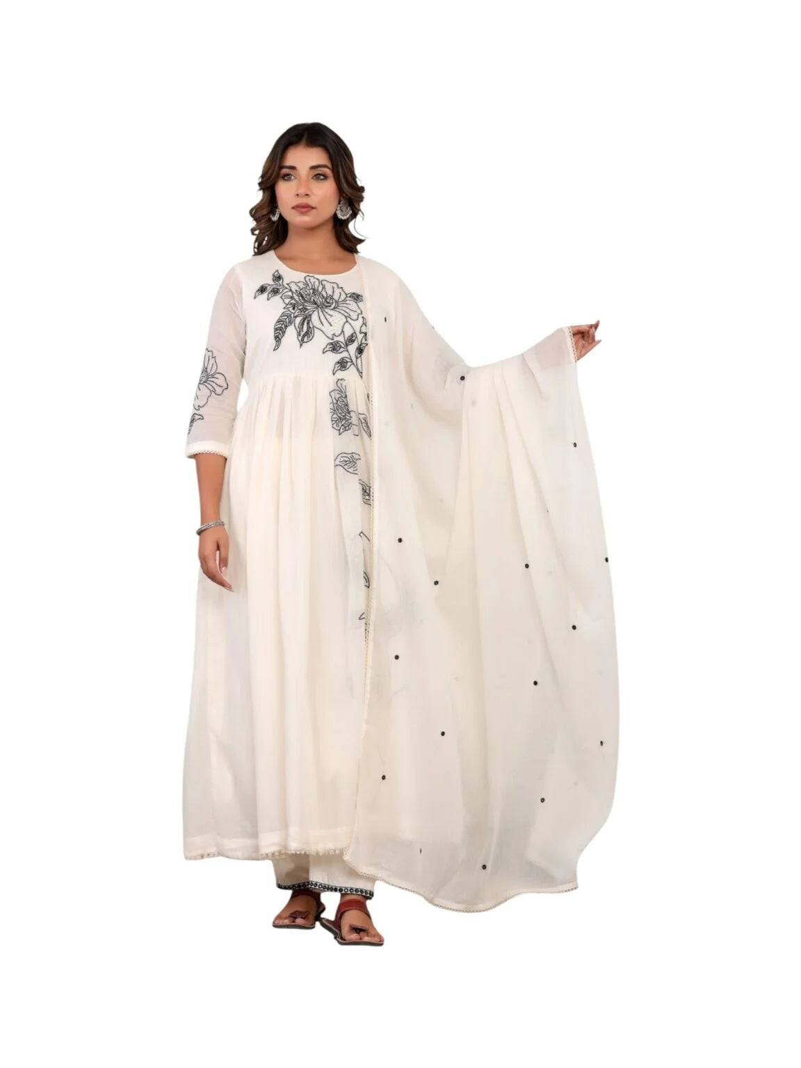 Ethereal White Elegance: Embroidered Cotton Kurta Set
