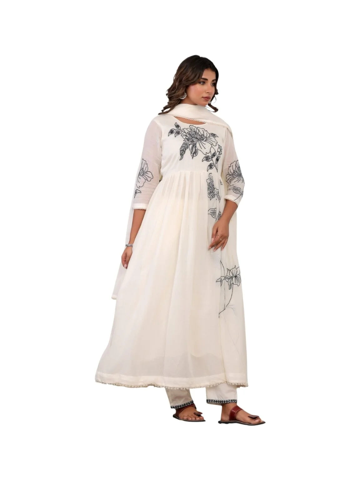 Ethereal White Elegance: Embroidered Cotton Kurta Set