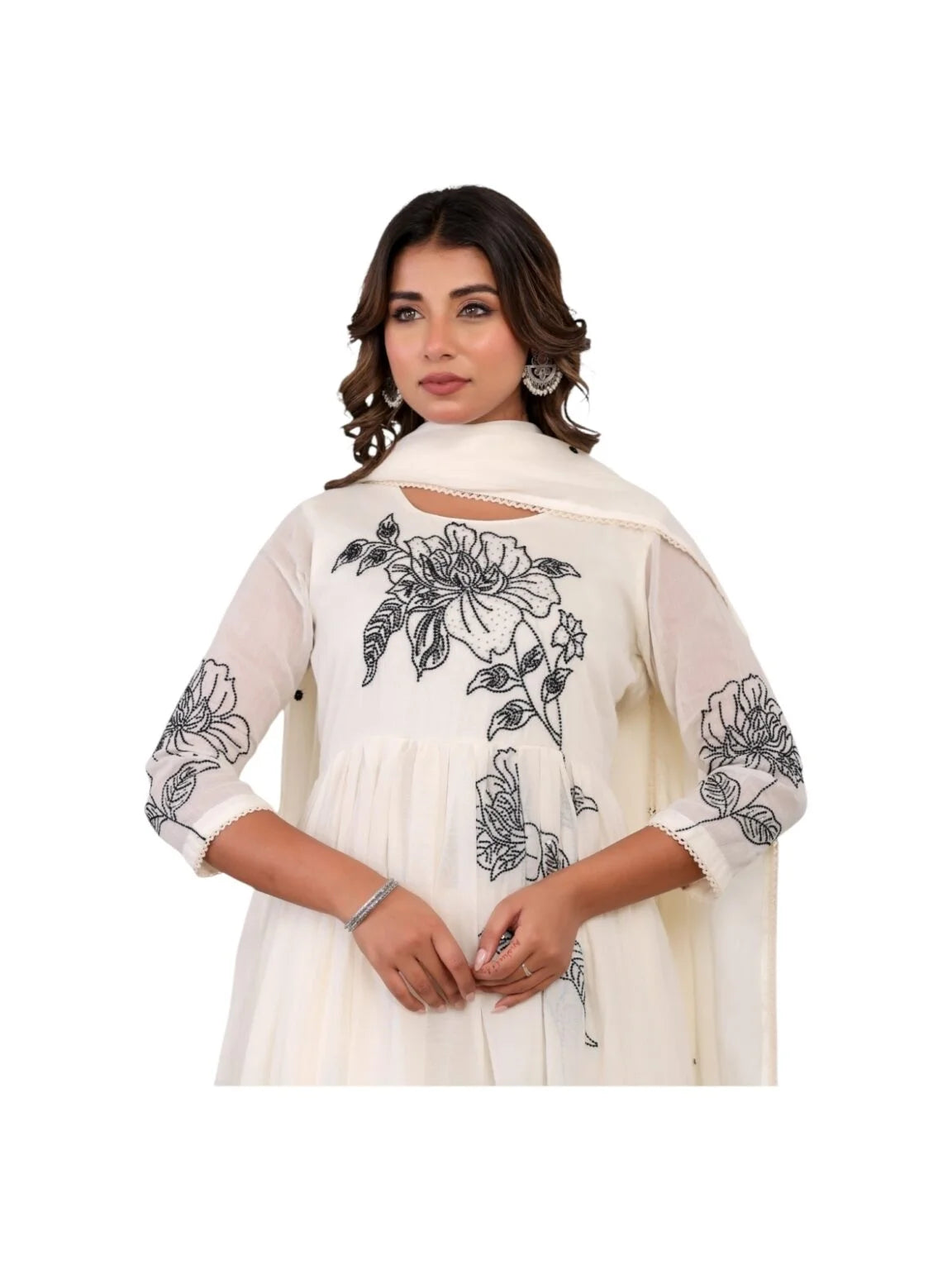 Ethereal White Elegance: Embroidered Cotton Kurta Set