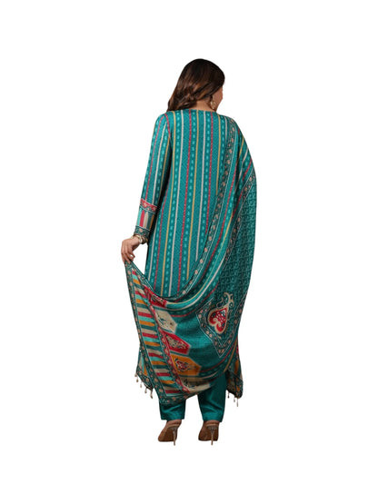 Green Georgette & Cotton Kurta Set