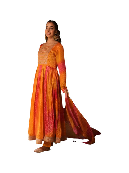 Multi-Color Crepe & Satin Silk Kurta Set