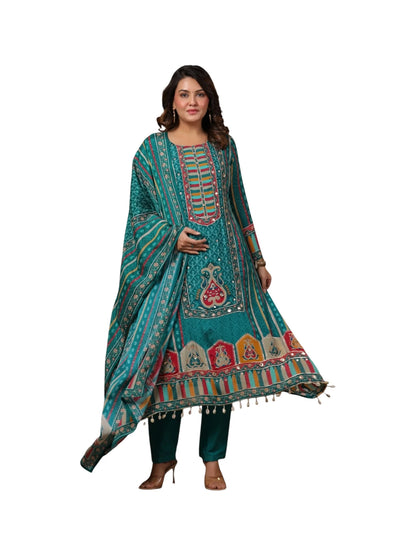 Green Georgette & Cotton Kurta Set