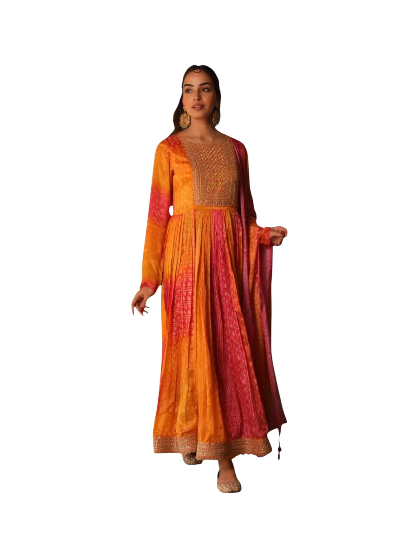 Multi-Color Crepe & Satin Silk Kurta Set