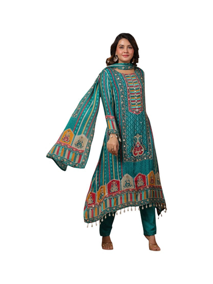 Green Georgette & Cotton Kurta Set