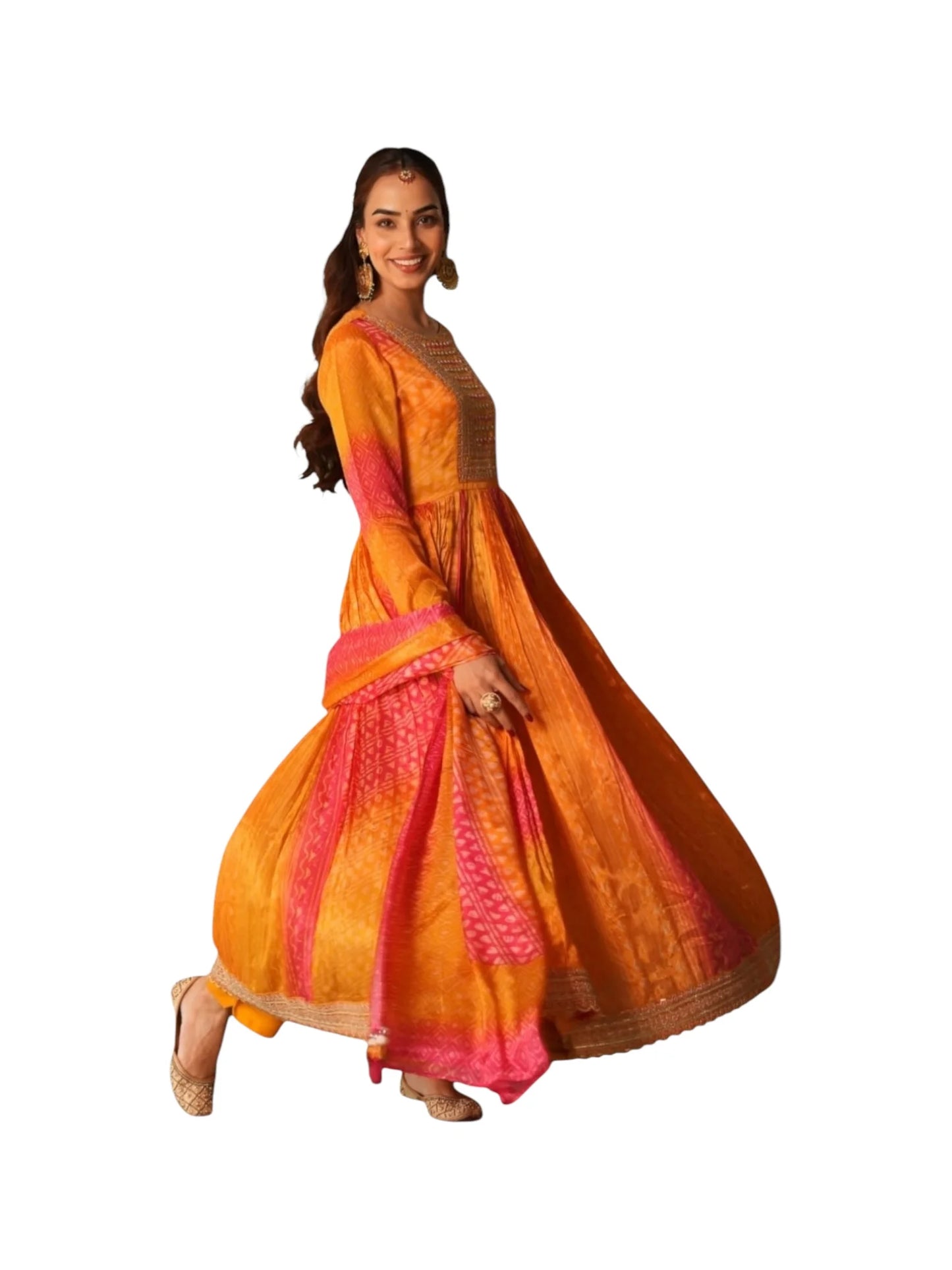 Multi-Color Crepe & Satin Silk Kurta Set
