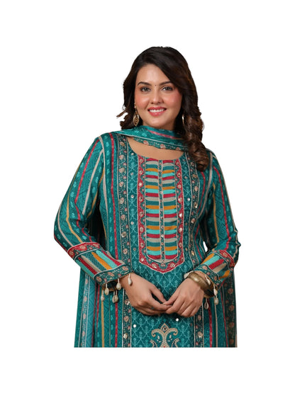 Green Georgette & Cotton Kurta Set