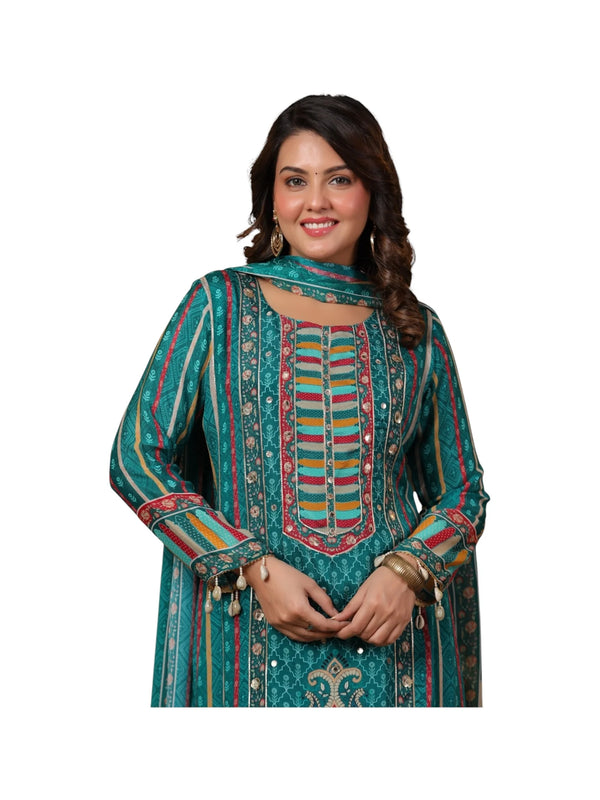 Green Georgette & Cotton Kurta Set