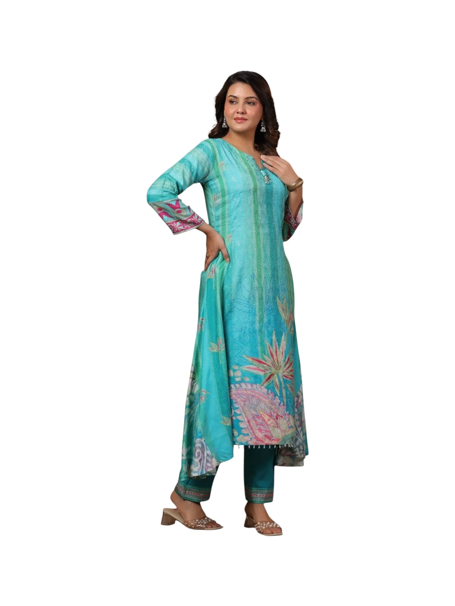 Green Muslin & Cotton Kurta Set