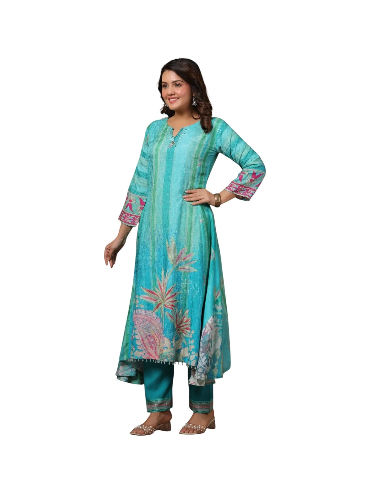 Green Muslin & Cotton Kurta Set