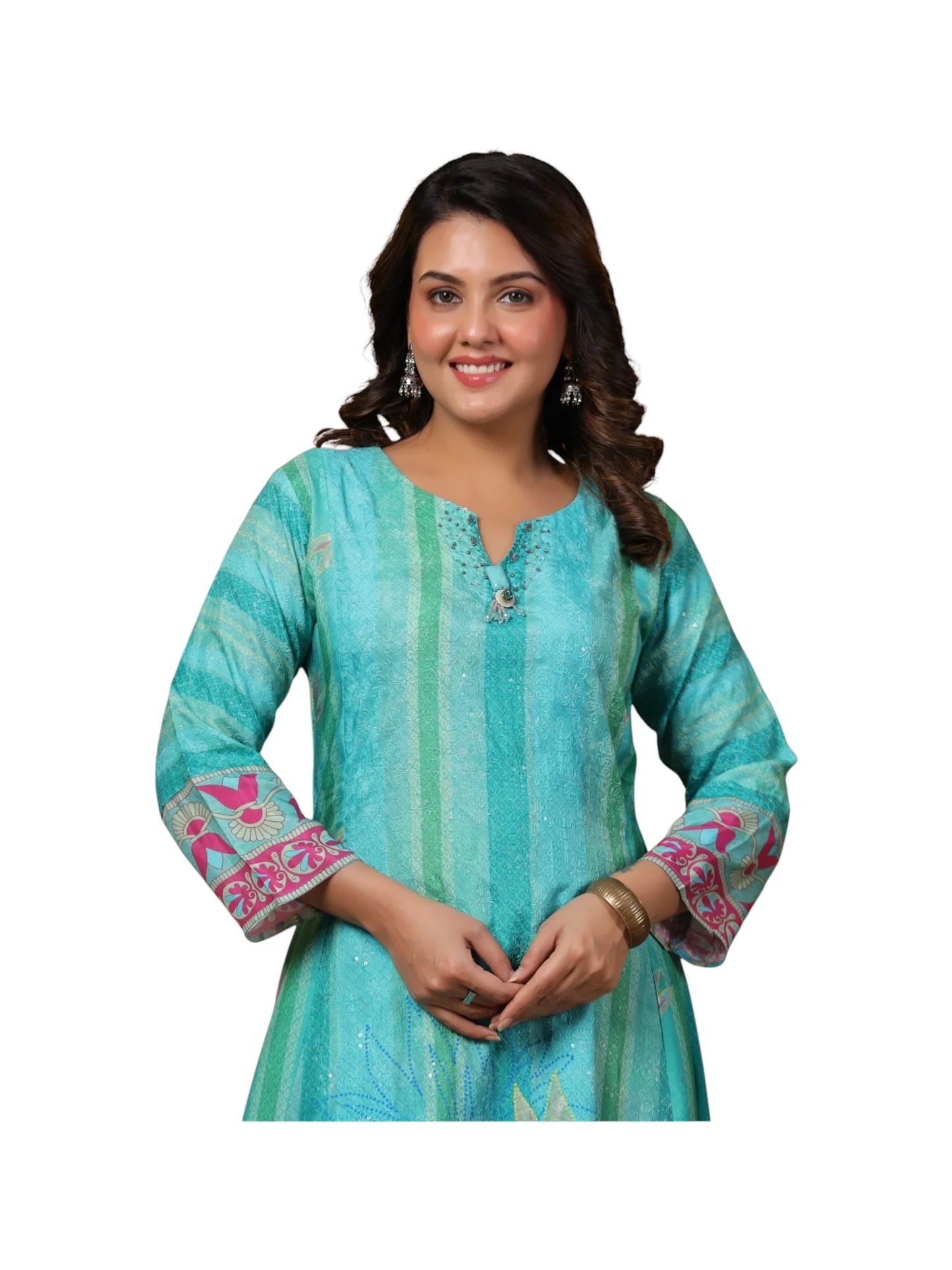 Green Muslin & Cotton Kurta Set