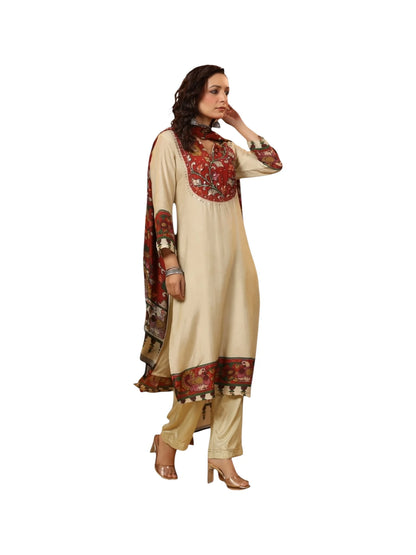 Gold Crepe & Satin Silk Kurta Set