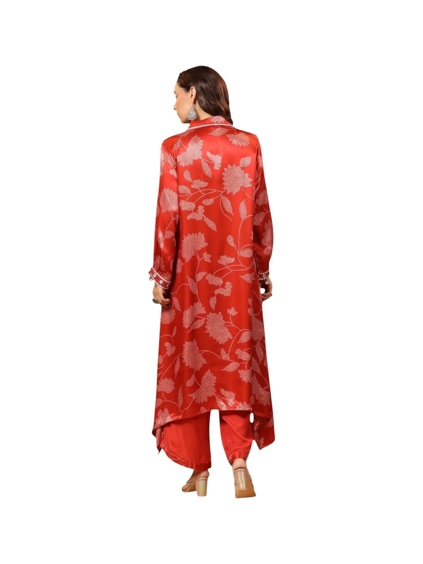 Red Satin Silk Kurta Set