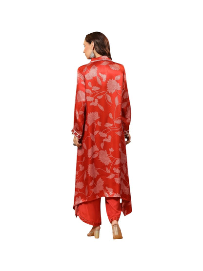 Red Satin Silk Kurta Set