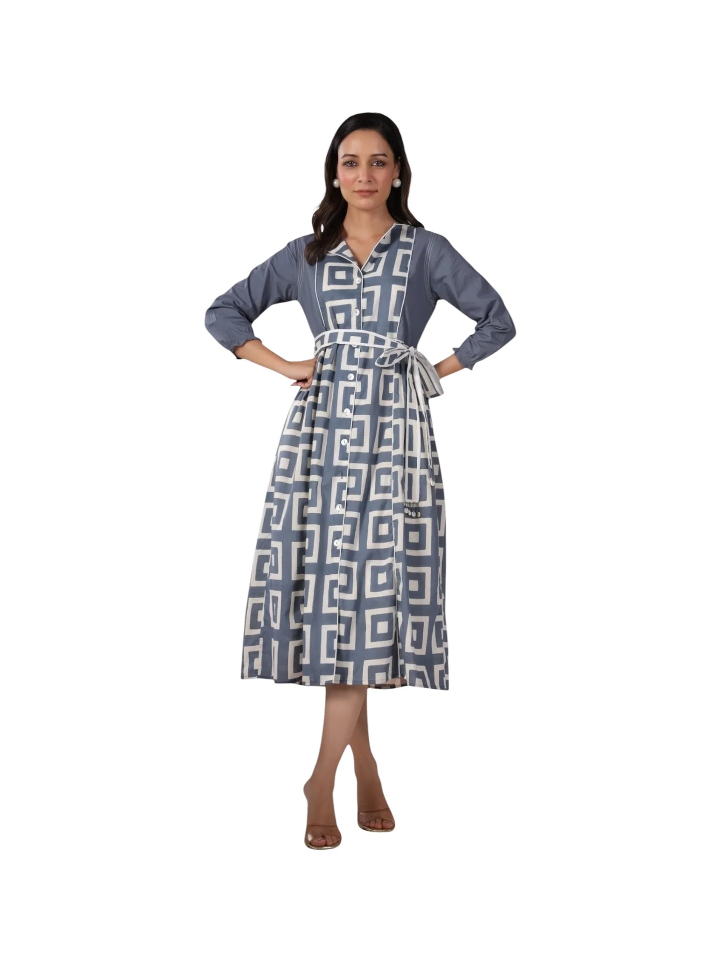 Grey Cotton Printed Kurta Set
