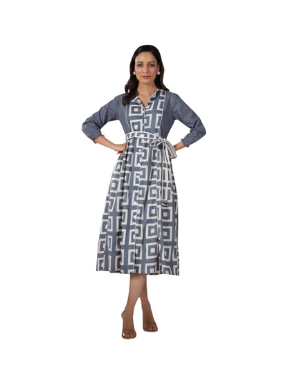Grey Cotton Printed Kurta Set