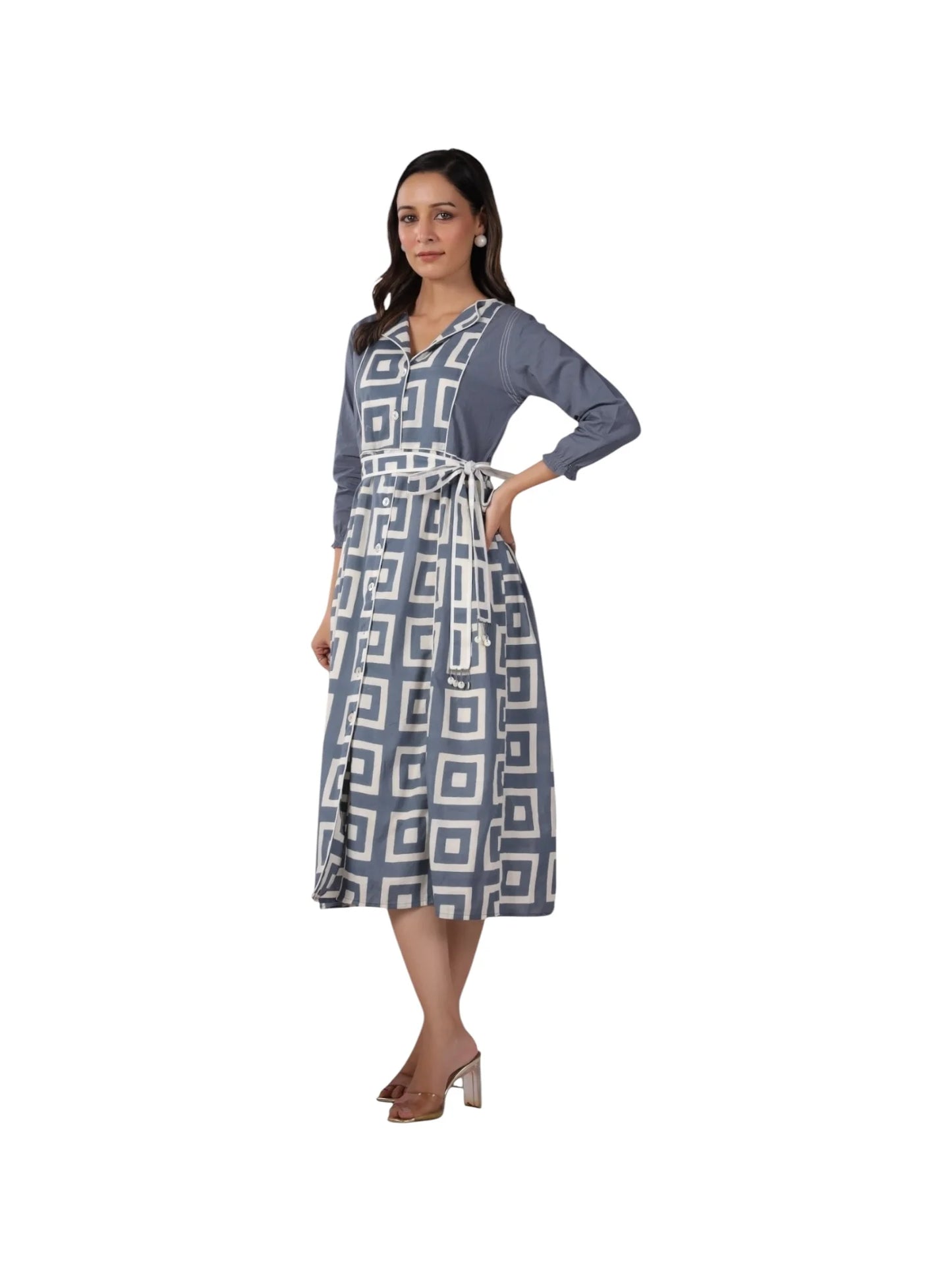 Grey Cotton Printed Kurta Set