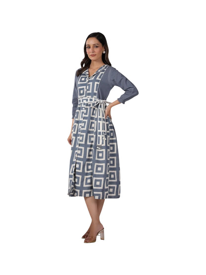 Grey Cotton Printed Kurta Set