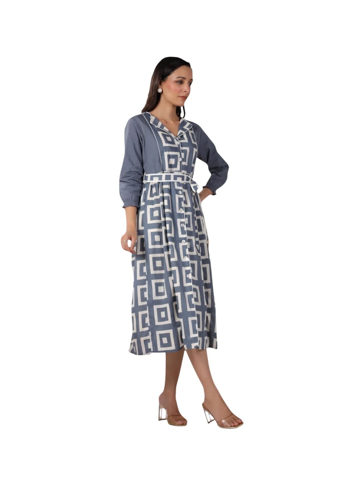 Grey Cotton Printed Kurta Set