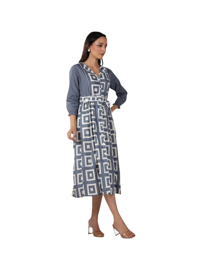 Grey Cotton Printed Kurta Set