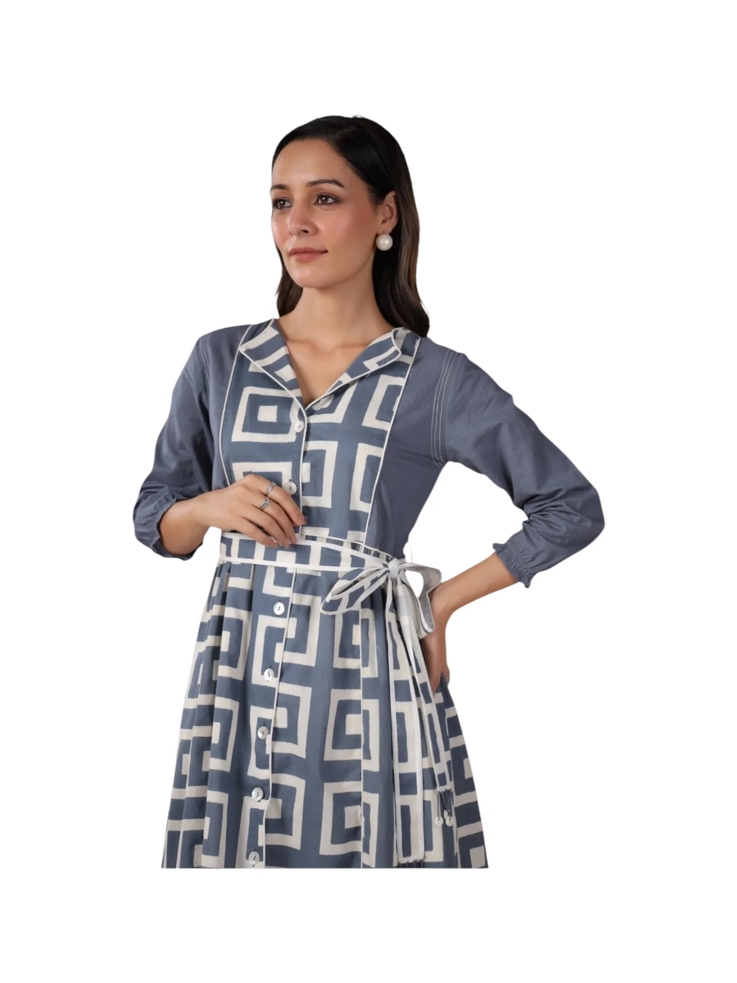 Grey Cotton Printed Kurta Set