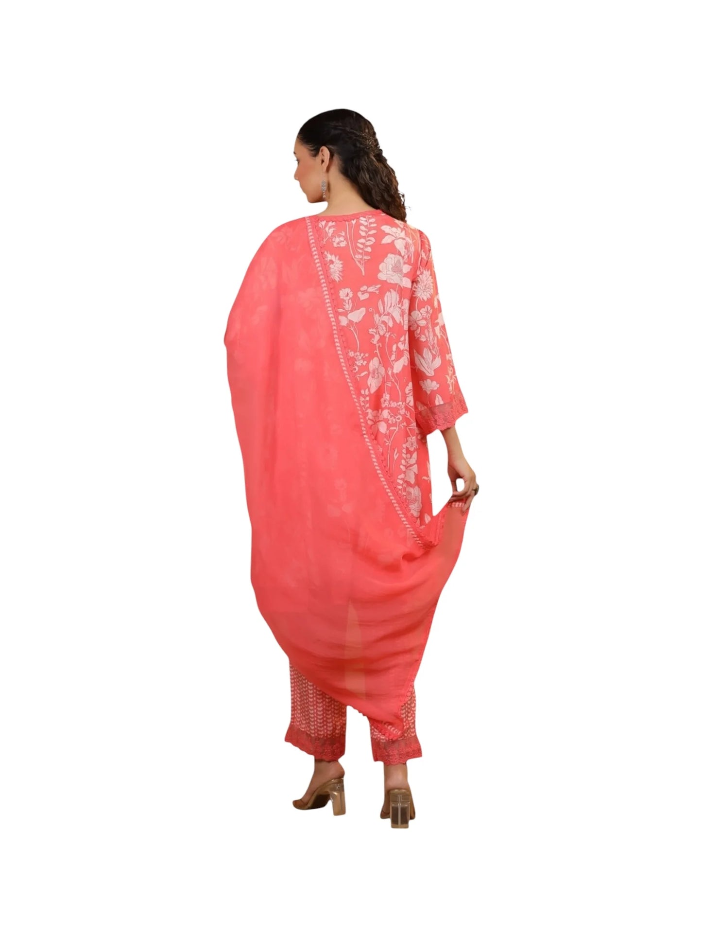 Orange Satin Silk Kurta Set with Chinnon Dupatta