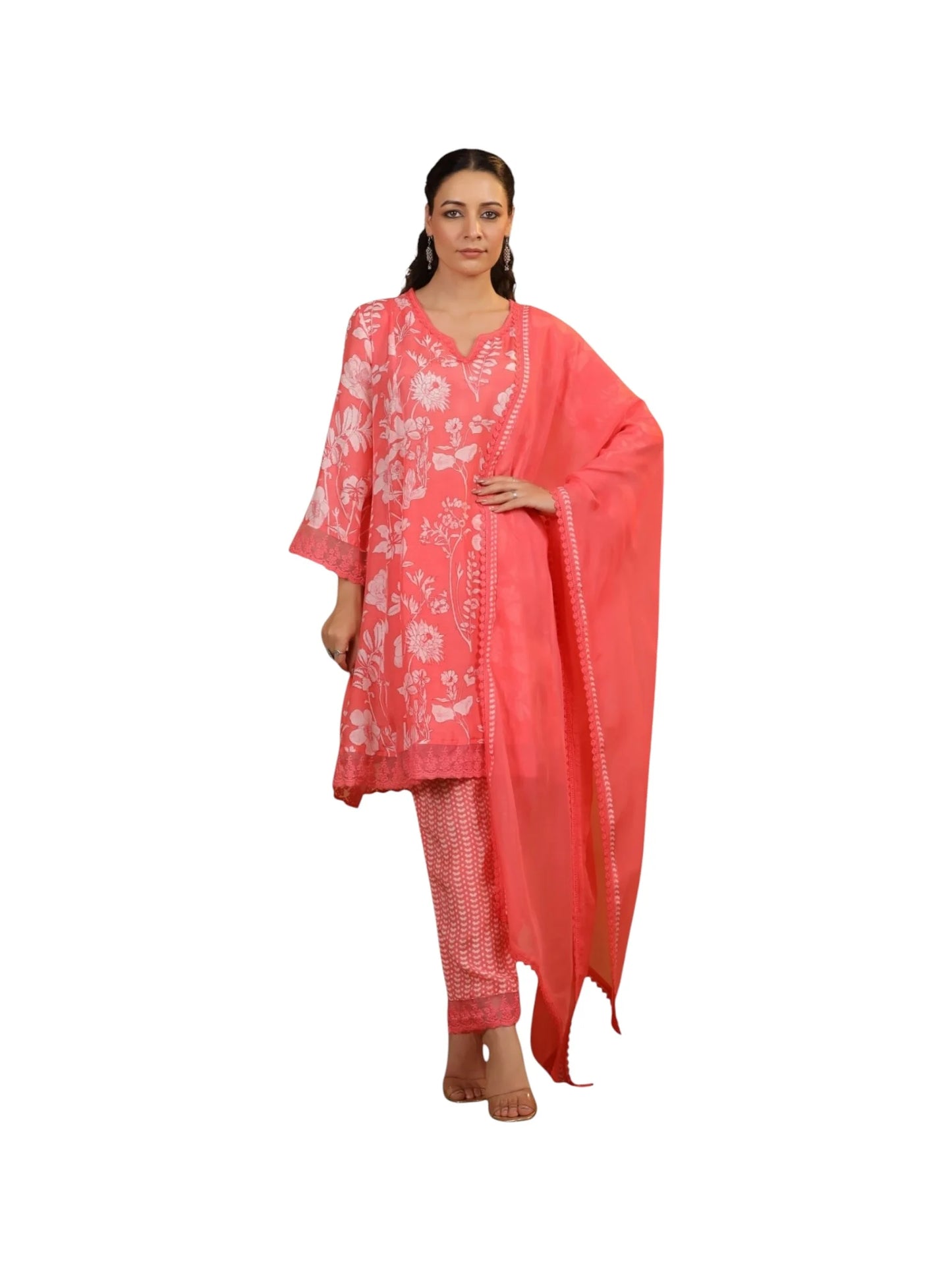 Orange Satin Silk Kurta Set with Chinnon Dupatta