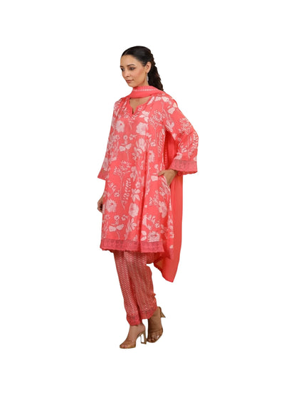 Orange Satin Silk Kurta Set with Chinnon Dupatta