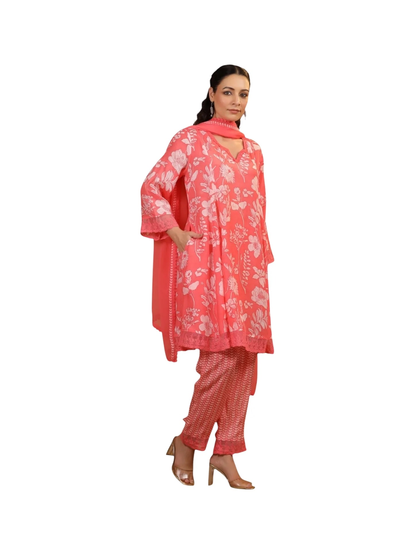 Orange Satin Silk Kurta Set with Chinnon Dupatta
