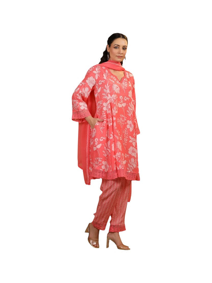 Orange Satin Silk Kurta Set with Chinnon Dupatta