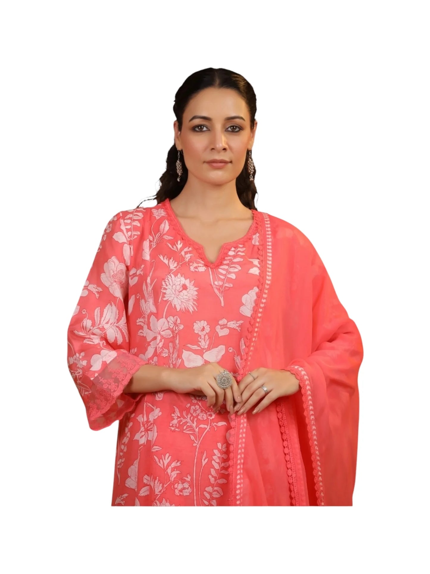 Orange Satin Silk Kurta Set with Chinnon Dupatta