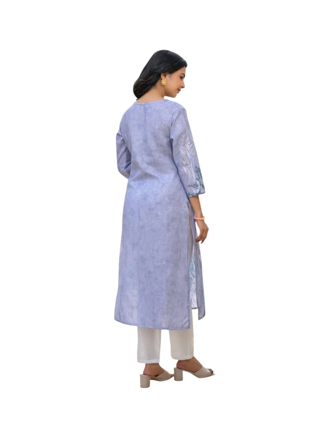 Grey Cotton Kurta with Sequin & Thread Embellishment