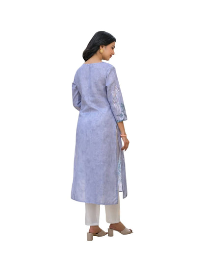 Grey Cotton Kurta with Sequin & Thread Embellishment