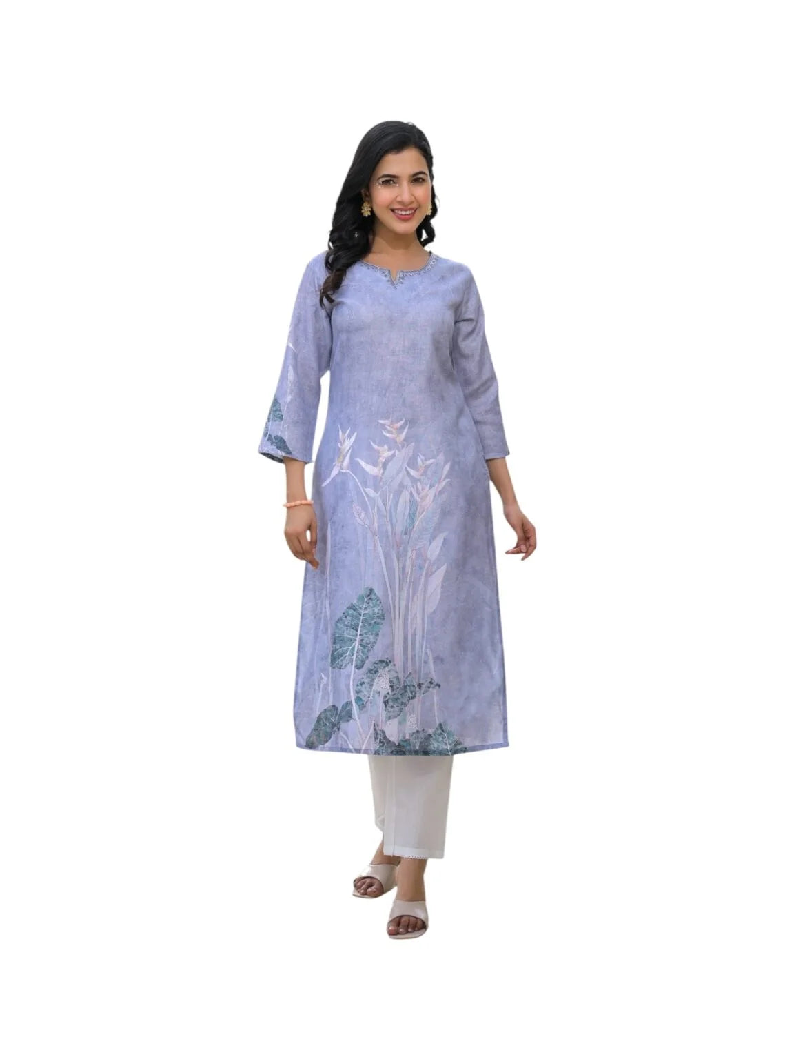 Grey Cotton Kurta with Sequin & Thread Embellishment