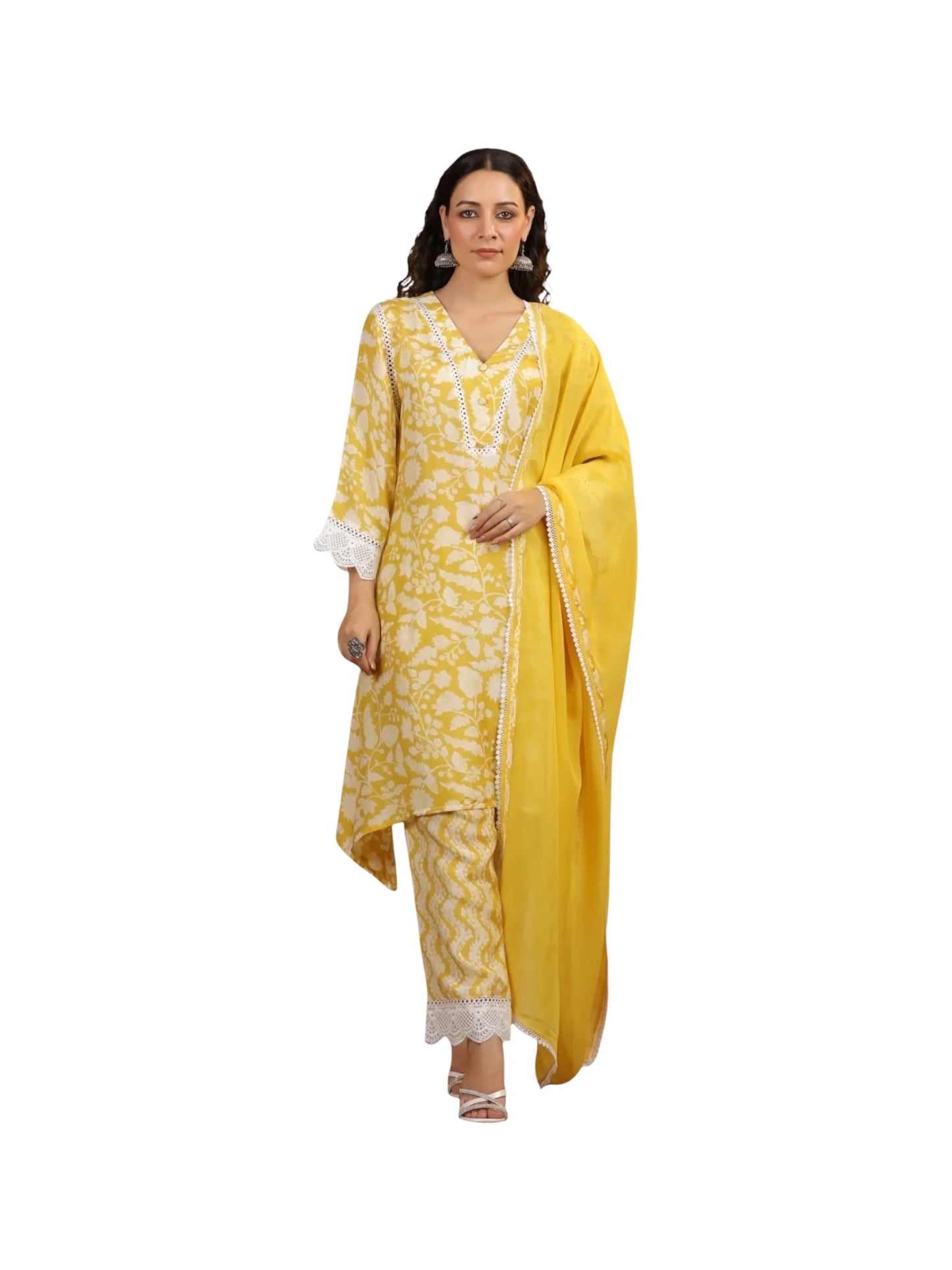 Yellow Satin Silk Kurta Set