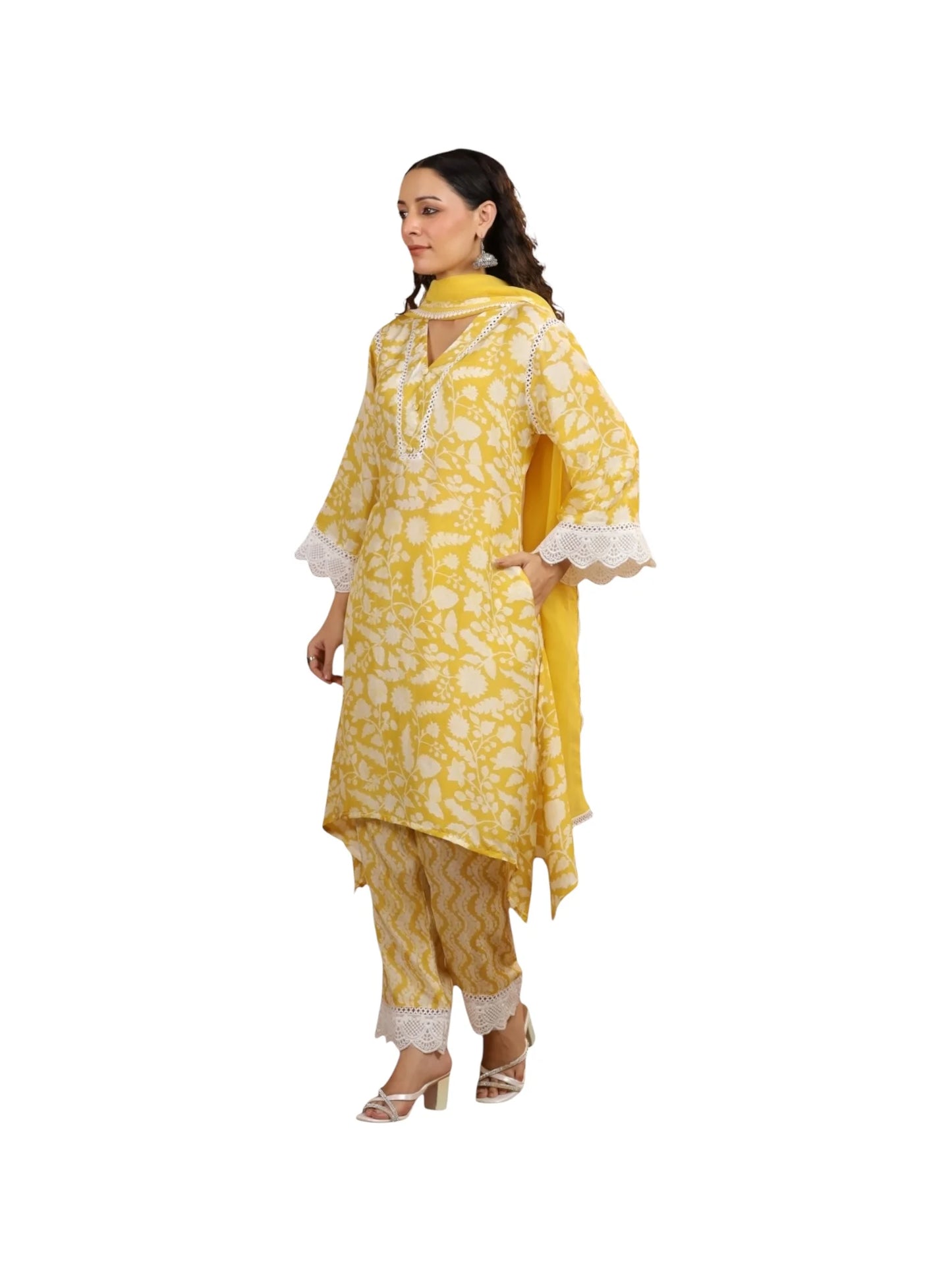 Yellow Satin Silk Kurta Set