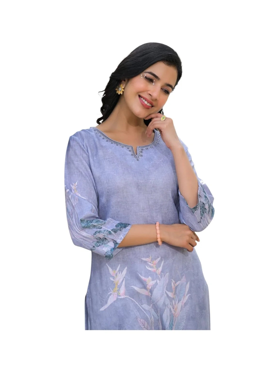 Grey Cotton Kurta with Sequin & Thread Embellishment