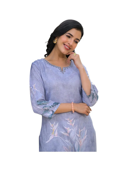 Grey Cotton Kurta with Sequin & Thread Embellishment