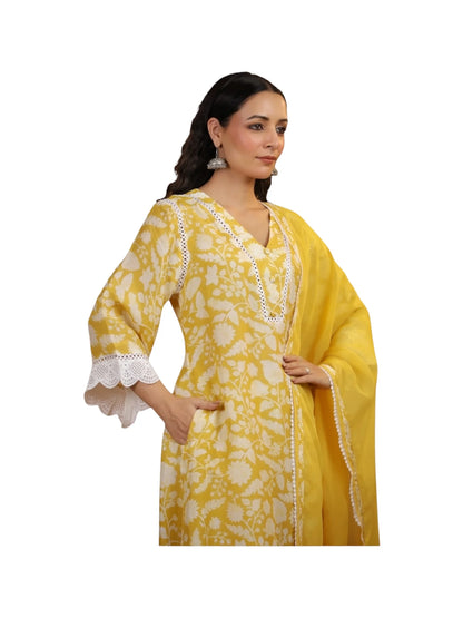 Yellow Satin Silk Kurta Set
