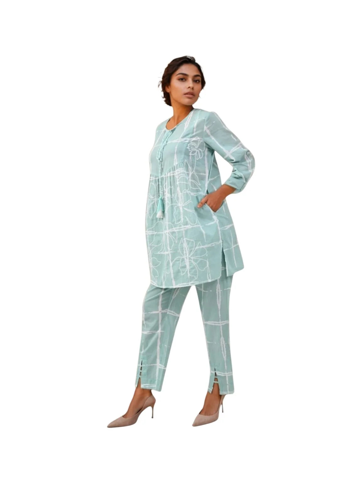 Blue Cotton Kurta Set with Delicate Threadwork