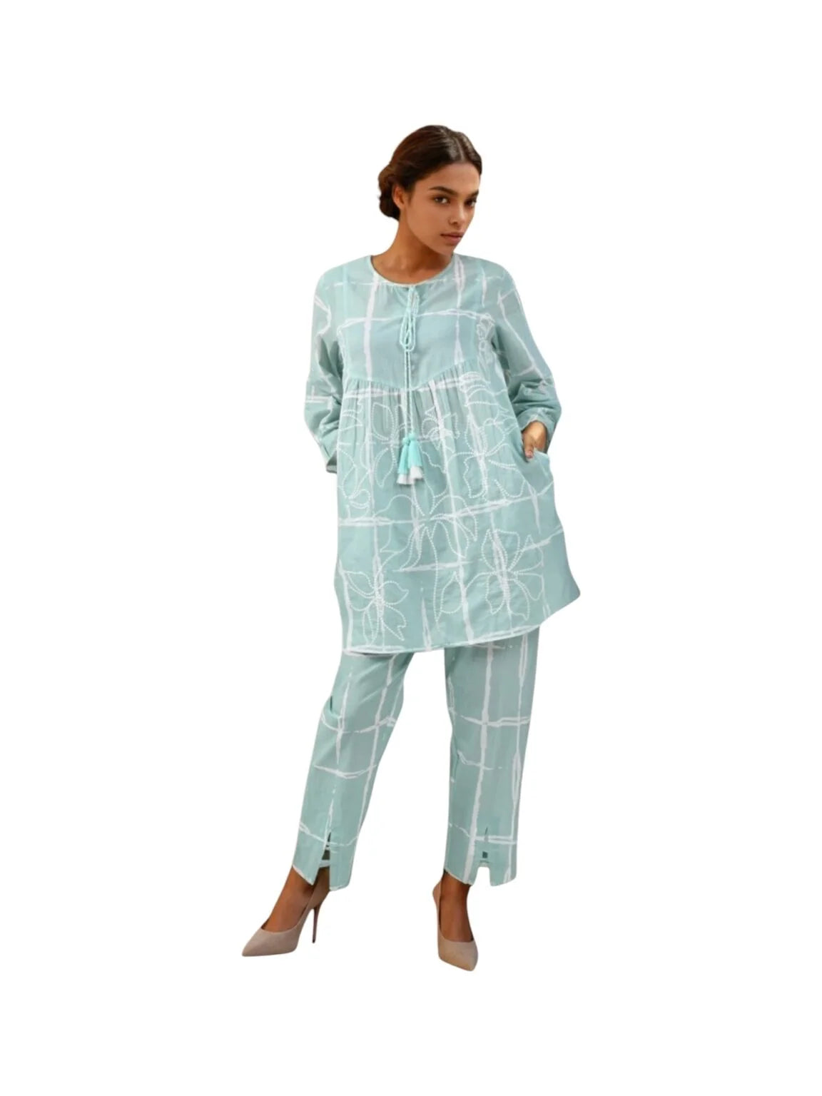 Blue Cotton Kurta Set with Delicate Threadwork